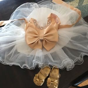 0-3 month pageant dress and size 1 bow shoes